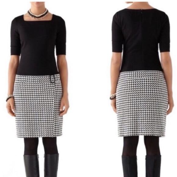 WHBM Square Neck Drop Waist Houndstooth Faux Slit Career Dress - 2 - Picture 1 of 10